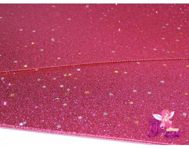 Лист кожзам "Глиттер-звездочки", цв. фуксии №7