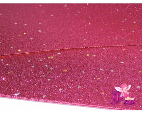 Лист кожзам "Глиттер-звездочки", цв. фуксии №7