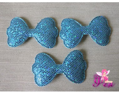 Патч 3D, с пайетками "Бантик" 6,3 *3,5 см, бирюзовый