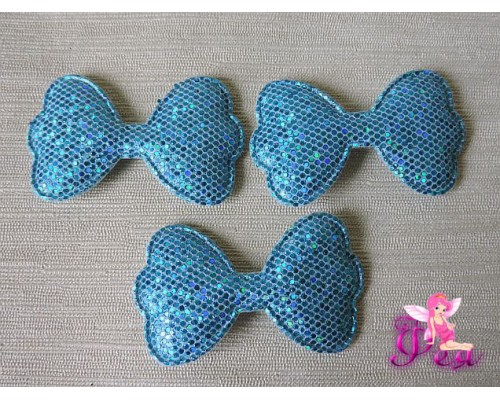 Патч 3D, с пайетками "Бантик" 6,3 *3,5 см, бирюзовый