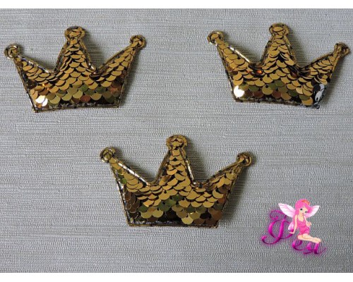 Патч 3D с двухсторон. пайетками "Корона" 6*4 см, золото (1 шт)