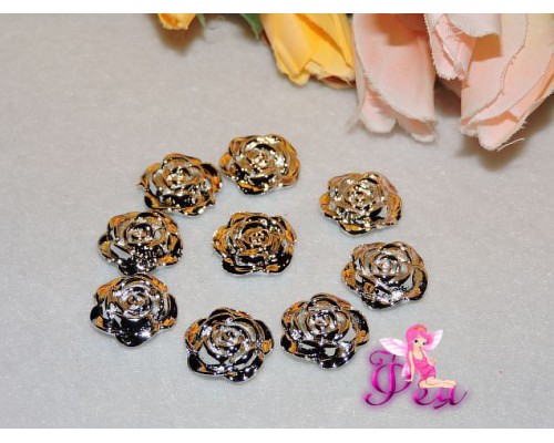 Кабошоны флоризель пластик, цв.серебро 16мм