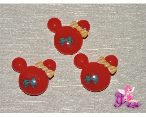 Кабошон  акриловый  30 мм, "Микки", цв. красный