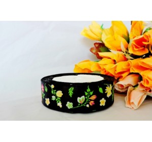 Лента атласная с рисунком, 25 мм*23 м, цв. черный, цветы