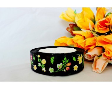 Лента атласная с рисунком, 25 мм*23 м, цв. черный, цветы