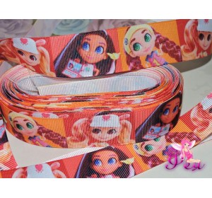 Лента репсовая 25 мм с рисунком «Hairdorables» (Хэрдораблс) № 3 - 1м