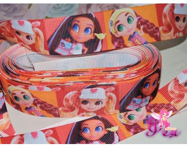 Лента репсовая 25 мм с рисунком «Hairdorables» (Хэрдораблс) № 3 - 1м