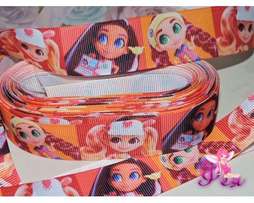 Лента репсовая 25 мм с рисунком «Hairdorables» (Хэрдораблс) № 3 - 1м