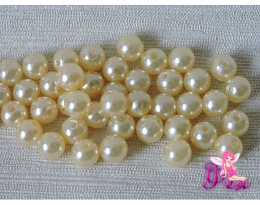 Бусины имитация жемчуга пластик 8 мм, цв. бежевый  - 10 шт