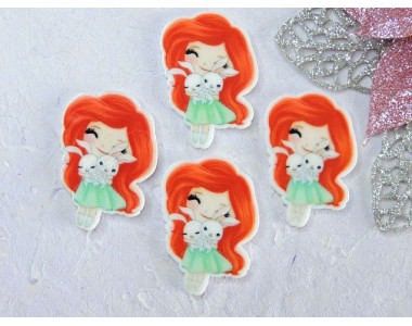 Кабошон-вырубка "Девочка с зайками" 2,7*3,6 см - 1шт.