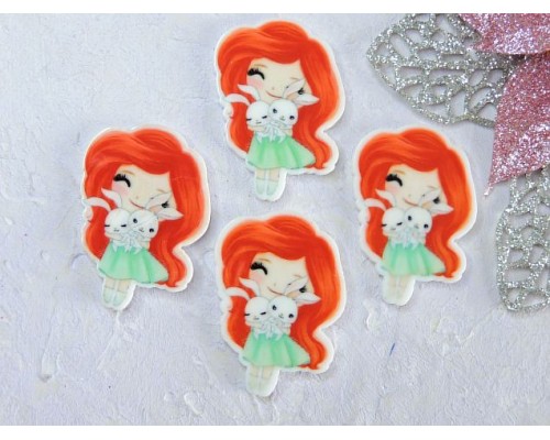 Кабошон-вырубка "Девочка с зайками" 2,7*3,6 см - 1шт.