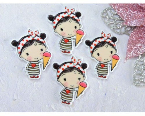 Кабошон-вырубка "Девочка с мороженом" 2,7*3,7 см - 1шт.