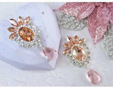 Серединка ювелирная с подвеской, цв. серебро/персиковый - 1 шт.