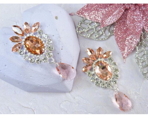 Серединка ювелирная с подвеской, цв. серебро/персиковый - 1 шт.