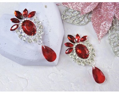 Серединка ювелирная, цв. серебро/бордовый - 1 шт