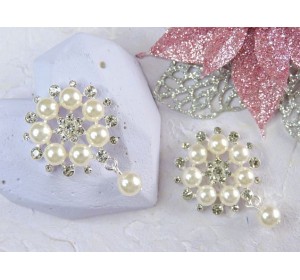 Серединка ювелирная с подвеской, цв. жемчужина/серебро - 1 шт.