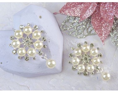 Серединка ювелирная с подвеской, цв. жемчужина/серебро - 1 шт.