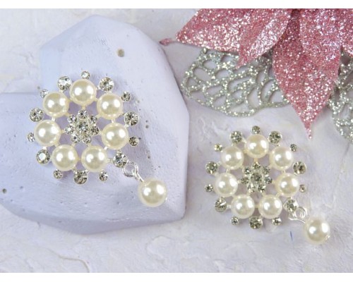 Серединка ювелирная с подвеской, цв. жемчужина/серебро - 1 шт.