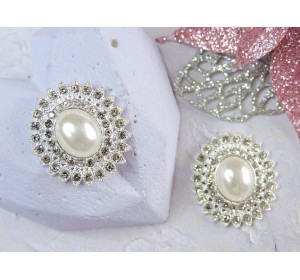 Серединка ювелирная, цв. серебро/жемчужина - 1 шт.