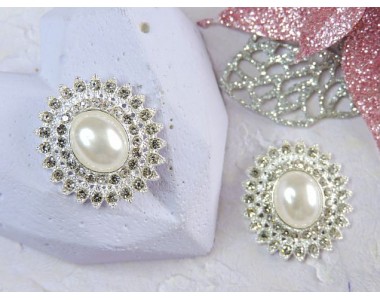 Серединка ювелирная, цв. серебро/жемчужина - 1 шт.