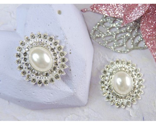 Серединка ювелирная, цв. серебро/жемчужина - 1 шт.