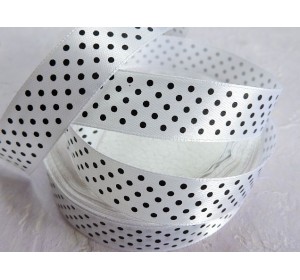 Лента атласная в горошек 2 см, цв. белый - 1 м.