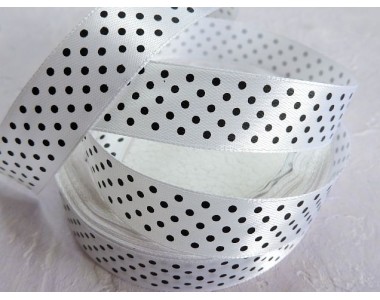 Лента атласная в горошек 2 см, цв. белый - 1 м.