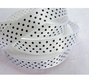 Лента атласная в горошек 1.5 см, цв. белый - 1 м.