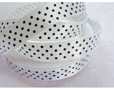 Лента атласная в горошек 1.5 см, цв. белый - 1 м.