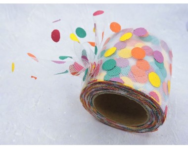 Фатин "Разноцветный горох", 5,5 см, цв. белый - 1м.