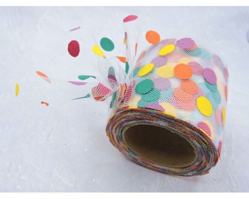 Фатин "Разноцветный горох", 5,5 см, цв. белый - 1м.