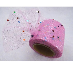 Фатин с блестками и пайетками 5,5 см, цв. ярко-розовый - 1 м.