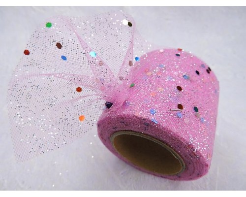 Фатин с блестками и пайетками 5,5 см, цв. ярко-розовый - 1 м.