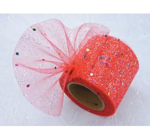 Фатин с блестками и пайетками 5,5 см, цв. красный - 1 м.