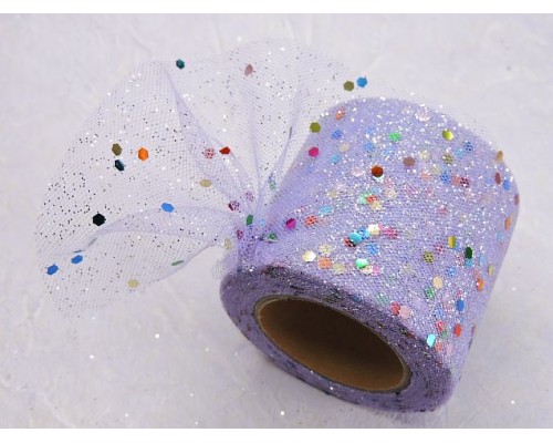 Фатин с блестками и пайетками 5,5 см, цв. фиолетовый - 1 м.