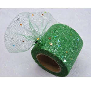 Фатин с блестками и пайетками 5,5 см, цв. темно-зеленый - 1 м.