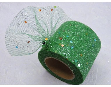 Фатин с блестками и пайетками 5,5 см, цв. темно-зеленый - 1 м.
