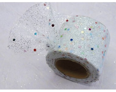 Фатин с блестками и пайетками 5,5 см, цв. белый - 1 м.