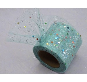 Фатин с блестками и пайетками 5,5 см, цв. аквамариновый - 1 м.