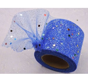 Фатин с блестками и пайетками 5,5 см, цв. синий - 1 м.