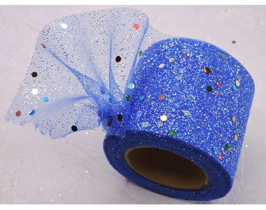 Фатин с блестками и пайетками 5,5 см, цв. синий - 1 м.