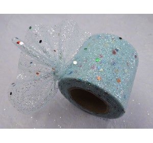 Фатин с блестками и пайетками 5,5 см, цв. голубой - 1 м.