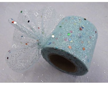 Фатин с блестками и пайетками 5,5 см, цв. голубой - 1 м.