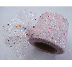 Фатин с блестками и пайетками 5,5 см, цв. розовый - 1 м.