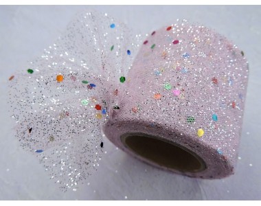 Фатин с блестками и пайетками 5,5 см, цв. розовый - 1 м.
