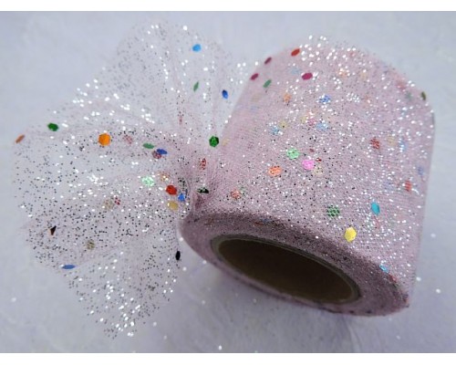 Фатин с блестками и пайетками 5,5 см, цв. розовый - 1 м.