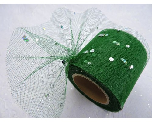 Фатин с пайетками 5,5 см, цв. темно-зеленый - 1 м.
