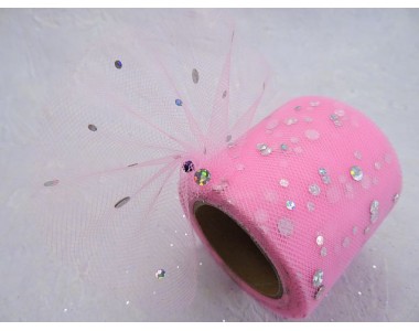 Фатин с пайетками 5,5 см, цв. розовый - 1 м.