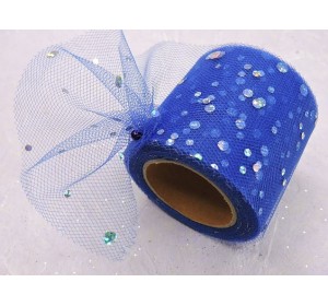 Фатин с пайетками 5,5 см, цв. темно-cиний - 1 м.