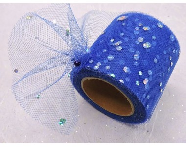 Фатин с пайетками 5,5 см, цв. темно-cиний - 1 м.